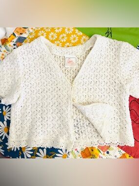Vintage Eber San Francisco Crochet Cardigan Ivory Boho Cottagecore Knit Top USA